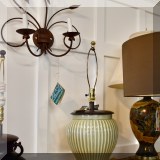 L06. Frederick Cooper celadon lamp and Wildwood electric wall sconce.